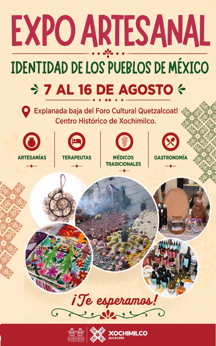 XochimilcoAl's tweet photo. 🧶✨ En la Expo Artesanal "Identidad de los Pueblos de México" encontrarás productos elaborados por nuestras artesanas y artesanos, así como su conocimiento aplicado a la salud del cuerpo.

Medicina ancestral, artesanías y más te esperan. 
#XochimilcoFlorece🌺 https://t.co/Y6WR68kQEh