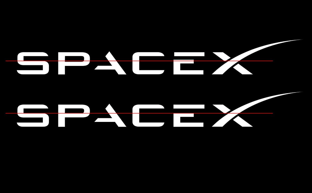 Lardday's tweet photo. @elonmusk @SpaceX Why do the center lines in the SpaceX logo not line up?

I've made a version where they do, and I think it's an improvement (I also think that having the P open on the left is pretty cool): https://t.co/VVsrm0eFVC