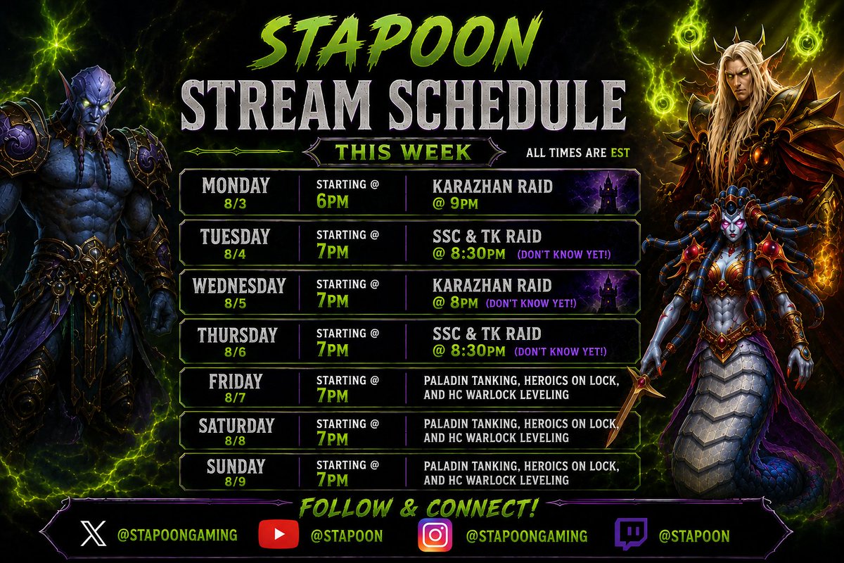 StapoonGaming's tweet photo. Stream Schedule this week! https://t.co/S47a84QByq