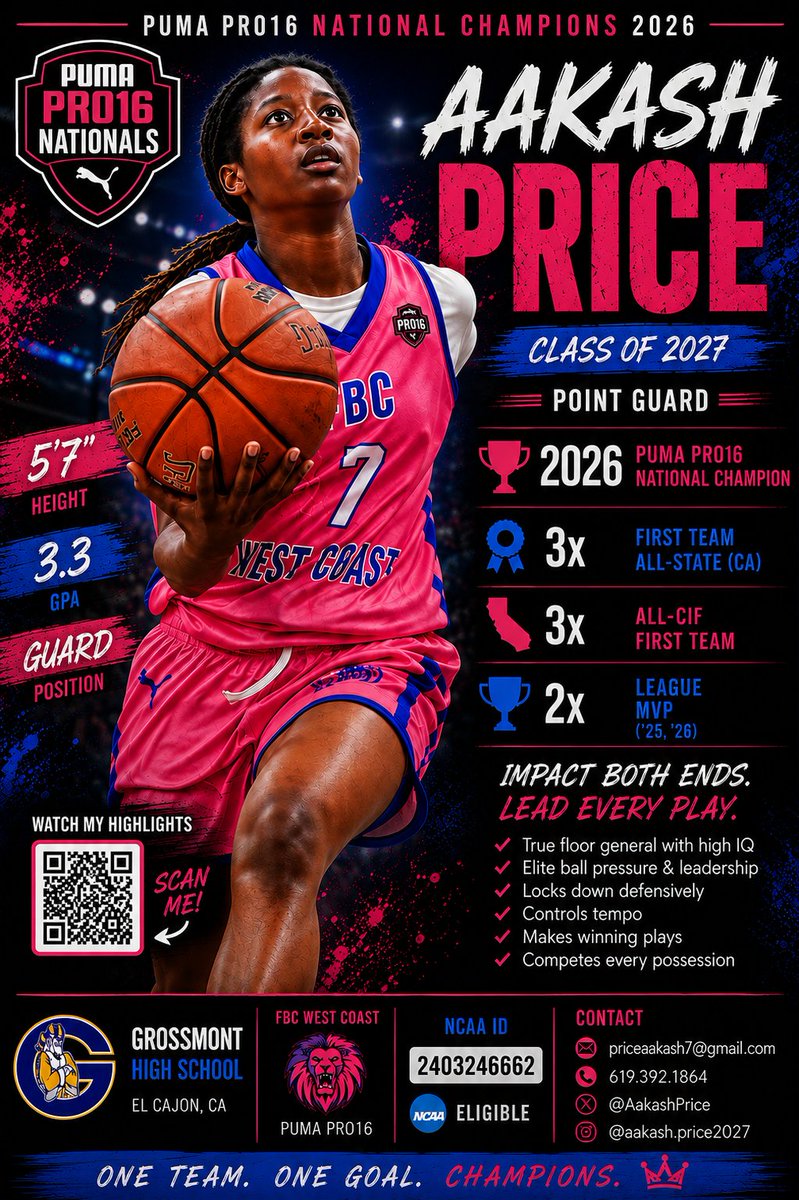 AakashPrice's tweet photo. 🏆 2026 PUMA PRO16 NATIONAL CHAMPIONS 🏆

Grateful for an unforgettable summer and proud of what we accomplished together. Thank you to my coaches, teammates, and family for believing in me every step of the way. Excited to keep growing and getting ready for the high school season.@FBCNWA @FBCNars @FBC_WC_Cali 

#PumaHoops #WBBRecruiting #ClassOf2027 #NationalChampions