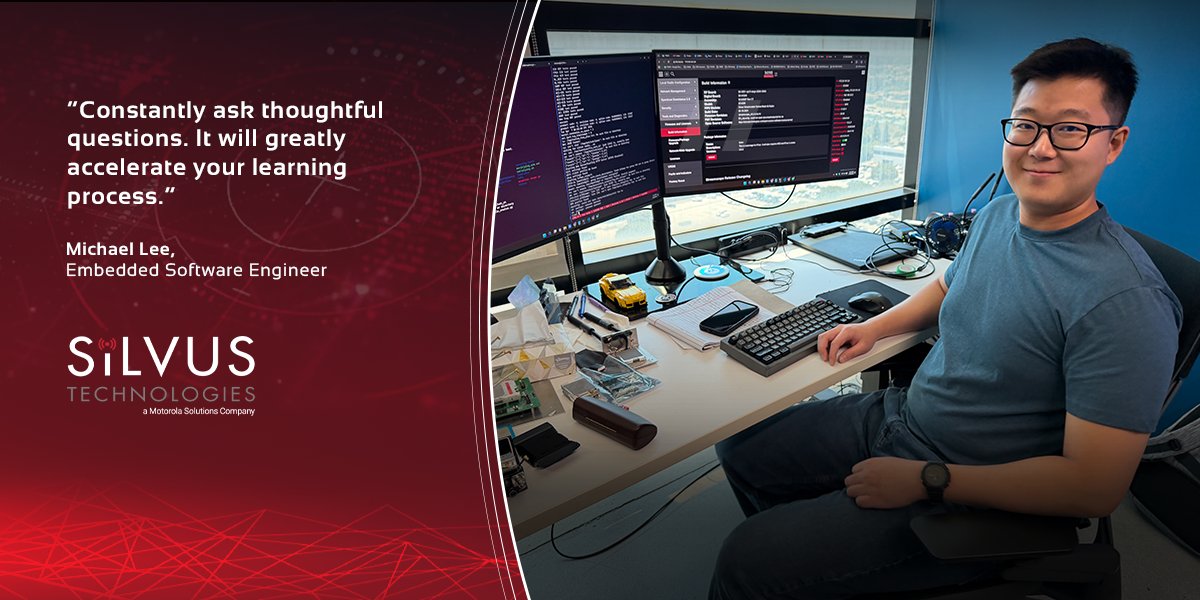 SilvusTech's tweet photo. From Intern to Full-Time: Meet Michael Lee.

Silvus is proud to spotlight the talented professionals who are building their careers while helping advance groundbreaking wireless communications, RF sensing and electromagnetic spectrum technologies.

One of the biggest lessons Michael learned at Silvus wasn't how to write code. It was how to navigate it.

As an intern, Michael quickly discovered that production software is far different from classroom projects. Learning the radio's extensive codebase and understanding how its many features worked together challenged him to become a more methodical engineer. He learned to break complex problems into smaller pieces, take detailed notes and build his knowledge one step at a time.

That foundation started with his first internship project, developing the Traffic Analysis Tool, where he gained experience across the full software stack, from user interfaces and APIs to packet processing.

Today, after transitioning from intern to full-time employee, Michael is a Software Embedded Engineer on Silvus' Product Security team, helping develop technologies that strengthen the next generation of Silvus radios.

For Michael, it wasn't just the technical challenges that made him want to stay. It was the support of the software team and the opportunity to continuously learn new technologies alongside experienced engineers.

His advice to future Silvus interns: "Constantly ask thoughtful questions. It will greatly accelerate your learning process."

Ready to turn your experience into a career with impact? Explore available opportunities at Silvus Technologies: https://t.co/CNEOEGMFe8

#SilvusTechnologies #InternToFullTime #EngineeringCareers #SoftwareEngineering #Innovation #TacticalCommunications #MeshNetworking #Hiring