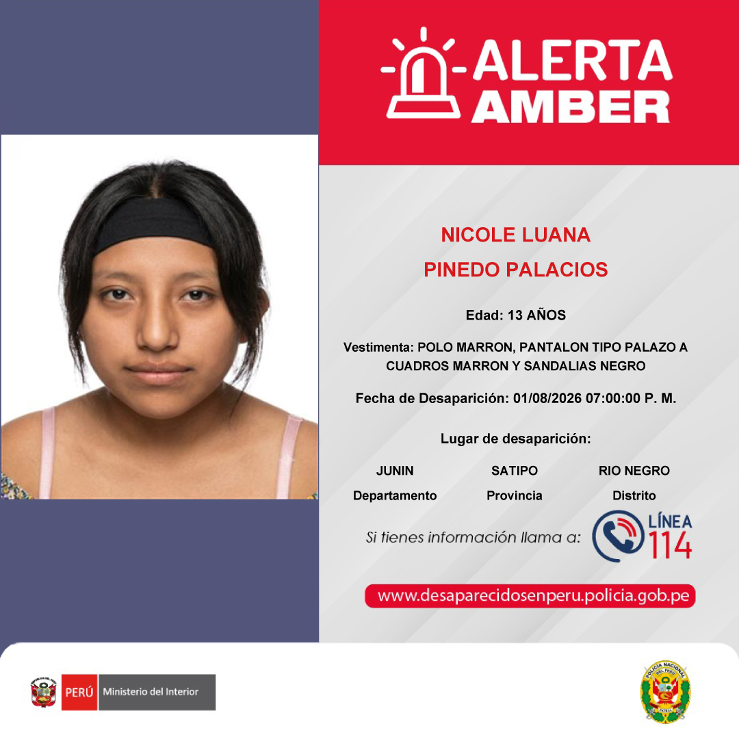 congresoperu's tweet photo. 🚨 #AlertaAmber | El Congreso de la República difunde la siguiente alerta AMBER, con el fin de apoyar en las acciones de búsqueda y ubicación de personas desaparecidas.  

Si tienes información sobre el paradero de una persona desaparecida, comunícate con la Línea 114 de la @PoliciaPeru.

La atención es gratuita, confidencial y está disponible las 24 horas, los 365 días del año.
