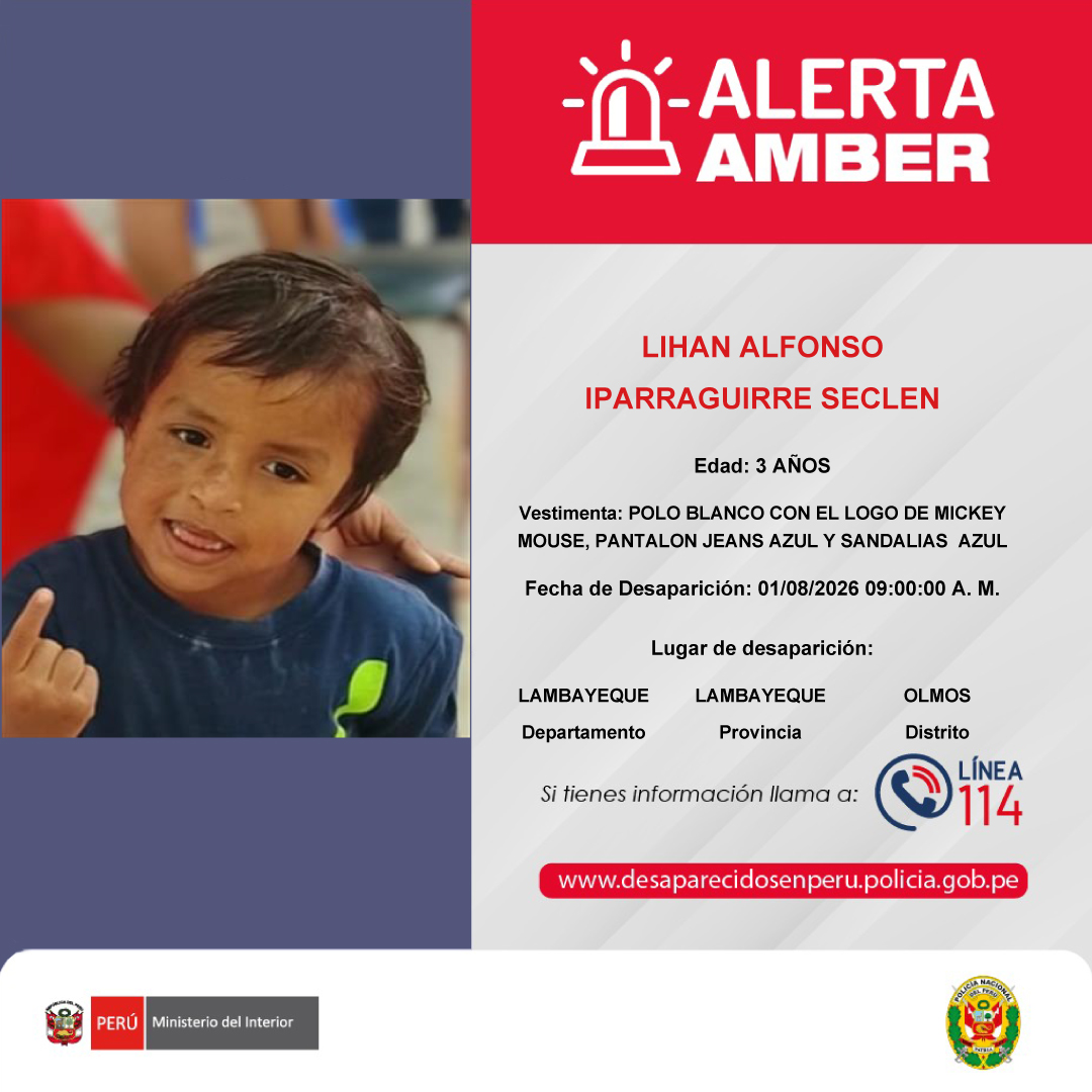 congresoperu's tweet photo. 🚨 #AlertaAmber | El Congreso de la República difunde la siguiente alerta AMBER, con el fin de apoyar en las acciones de búsqueda y ubicación de personas desaparecidas.  

Si tienes información sobre el paradero de una persona desaparecida, comunícate con la Línea 114 de la @PoliciaPeru.

La atención es gratuita, confidencial y está disponible las 24 horas, los 365 días del año.