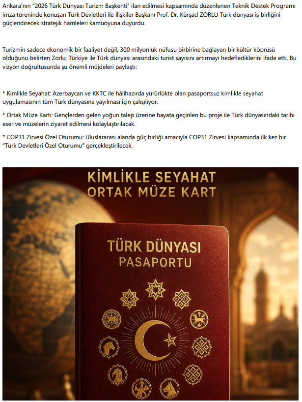 hasansaglam061's tweet photo. Türk Dünyası için dev adımlar! 🇹🇷🤝 Kürşad Zorlu @zorlu77 müjdeyi verdi: Pasaportsuz, sadece kimlikle seyahat ve ortak müze kart uygulaması yolda! ✈️ Milyonlarca insanı birbirine bağlayacak bu projeyle kültürel bağlarımız daha da güçlenecek.  #TürkDünyası #KültürKöprüsü https://t.co/04WYH5rcpy