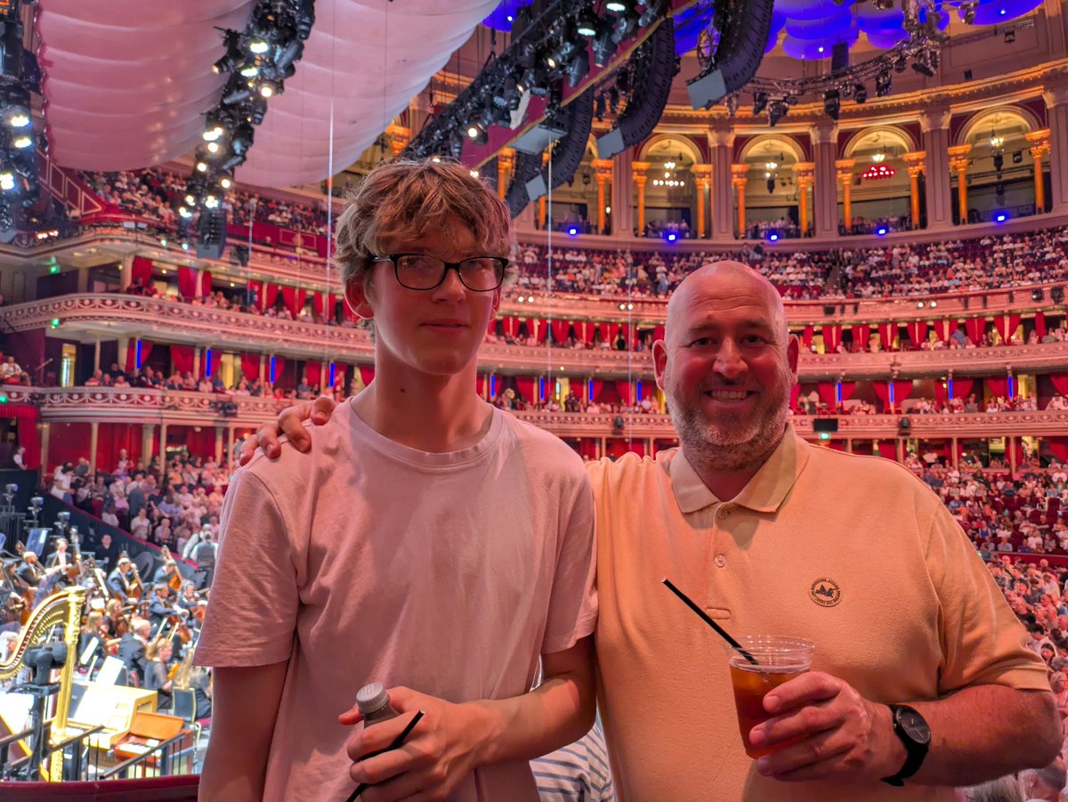 sparklegem56's tweet photo. Another bucket list subject ticked off.
What a place, and brilliant to see my 14 year old son absolutely mesmerised by it all 🇬🇧🎻🪉🎼 @bbcproms 
I even had a Pimm's 😂 https://t.co/q6RcO9Vn7w