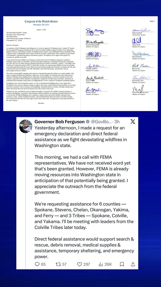 bradmwarren's tweet photo. The entire Washington State Congressional Delegation (Democrat and Republican) has united in calling for federal support.

@KHQLocalNews https://t.co/EuwfK3pwHq