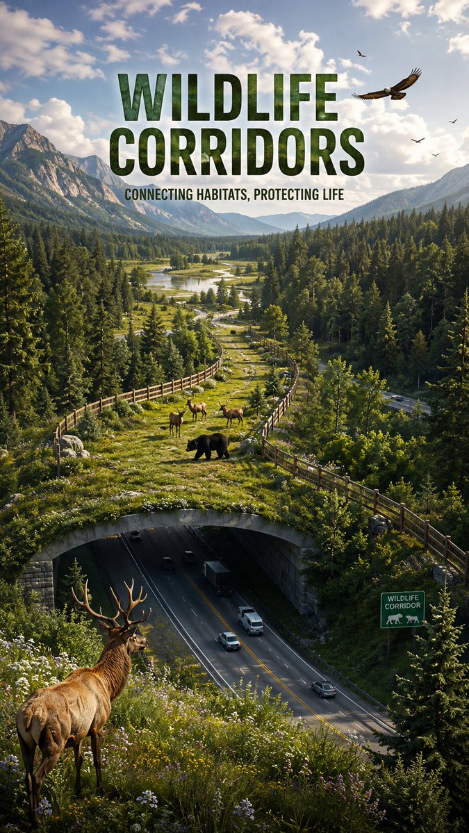 UtyThomas's tweet photo. Wildlife Corridors: Connecting Nature for Survival

Wildlife corridors are natural or human-made pathways that connect isolated habitats, allowing animals to move safely between forests, grasslands, wetlands, and other ecosystems.

 As roads, cities, and farms expand, many animal populations become trapped in fragmented habitats, making it harder to find food, water, mates, and shelter. Wildlife corridors reduce these barriers by providing safe routes for migration and daily movement.

 They also help decrease vehicle collisions with animals, protect endangered species, and maintain healthy genetic diversity by allowing different populations to interbreed. Examples include forest strips, river corridors, and specially designed wildlife bridges and tunnels built over or under highways.

 Around the world, these conservation solutions have helped species such as elephants, bears, deer, wolves, and big cats survive in changing landscapes. Protecting and expanding wildlife corridors is essential for preserving biodiversity and ensuring ecosystems remain healthy for future generations. 

Every connected habitat gives wildlife a better chance to thrive in an increasingly developed world.