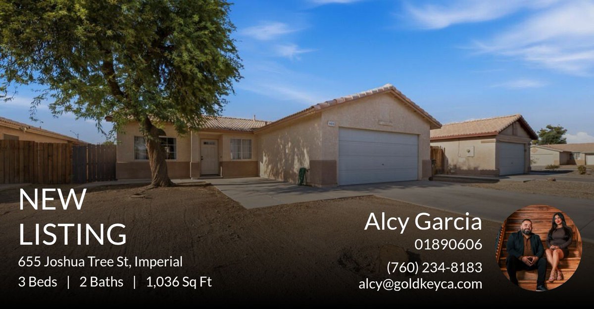 AlcyGRealtor's tweet photo. 📍 New Listing 📍 Take a look at this fantastic new property that just hit the market located at 655 Joshua Tree St in Imperial. Reach out here or at (760) 234-8183 for more information

Your Dream Home Team - Gold Key Real Est... https://t.co/RnUYU6ZbOt https://t.co/1RFnAOucNv