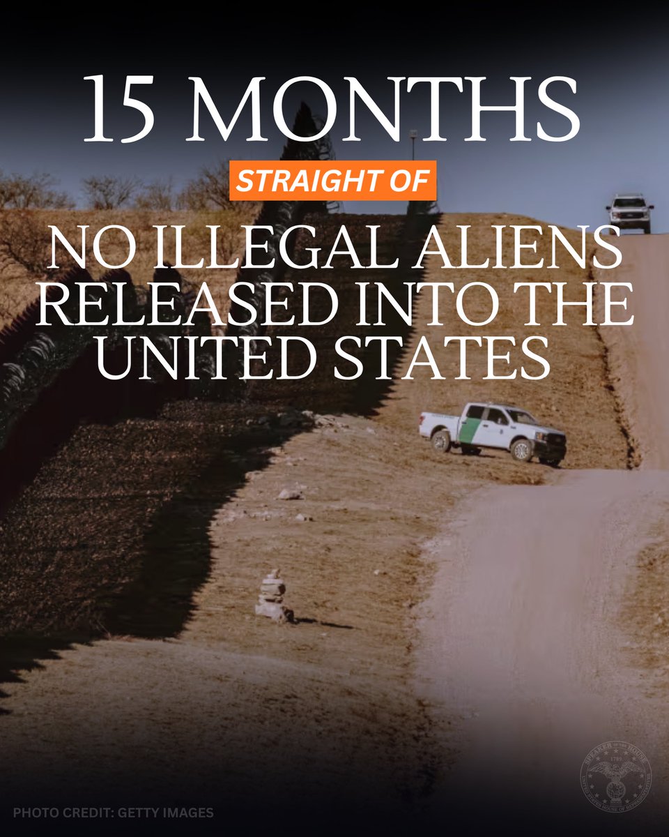 SpeakerJohnson's tweet photo. Republicans are delivering on our promise to SECURE the border and KEEP AMERICANS SAFE. 

For over a year, ZERO illegal aliens have been admitted into our country. https://t.co/mKNPUvrzZY
