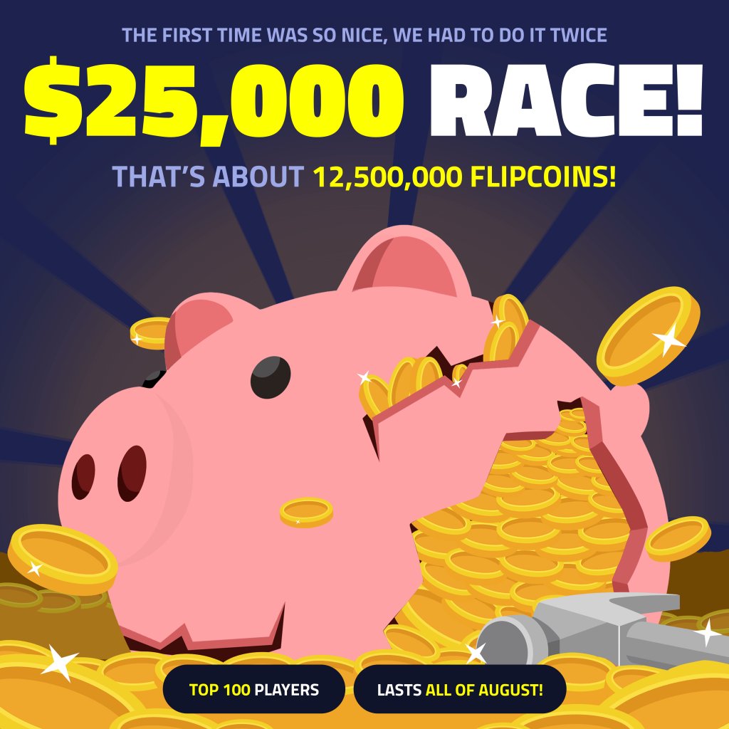 bloxflip's tweet photo. ANOTHER $25,000 Race is LIVE on BLOXFLIP + $150 GIVEAWAY! 💰

🏆 $25,000 (~12.5M Flipcoins)
📈 Climb the leaderboard by wagering
🏁 Top 100 players get paid
📅 Runs all throughout August

We are also giving $150 amongst 3 people who Comment, Repost and Like this post
https://t.co/hZEgXpGo50