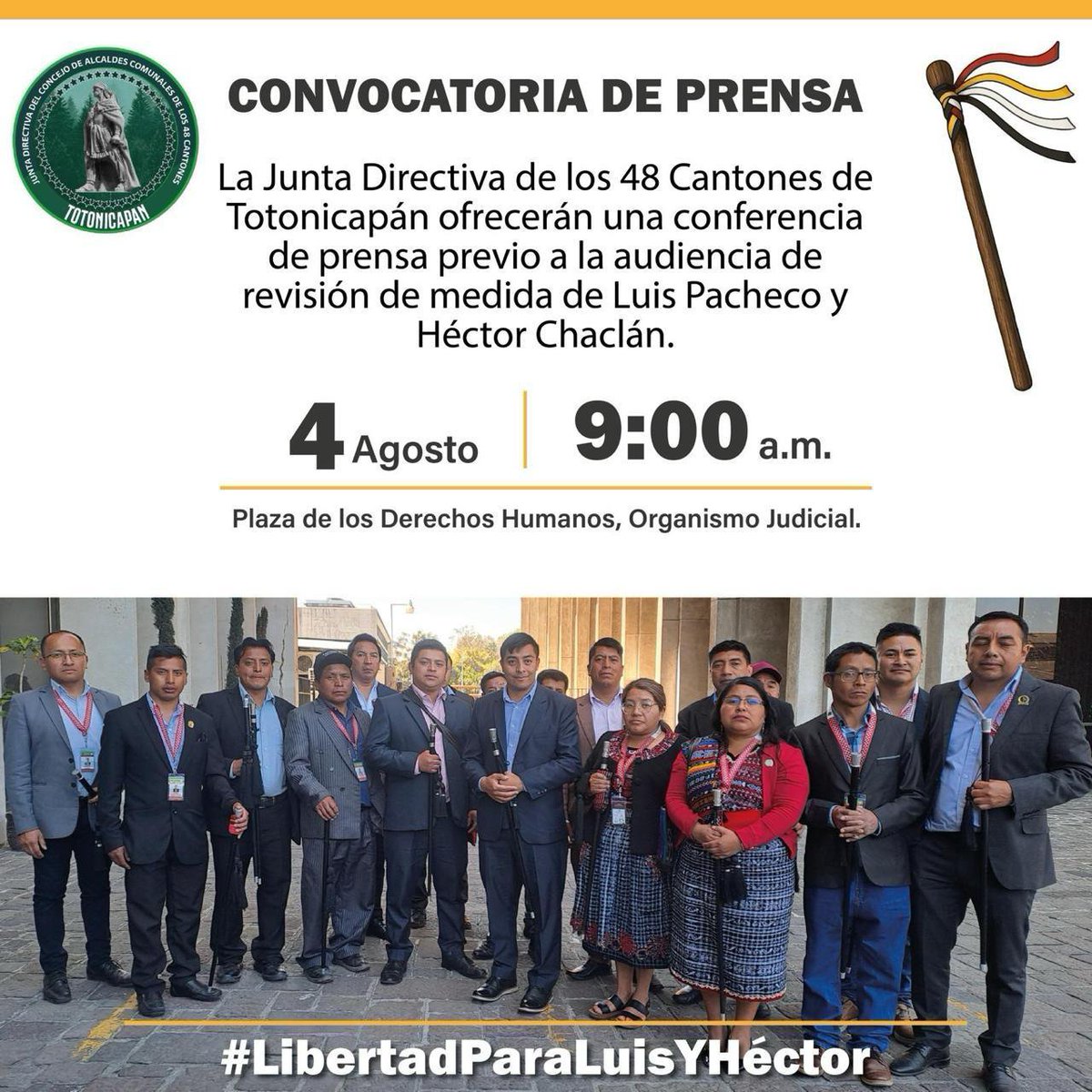 PrensaComunitar's tweet photo. Los dirigentes indígenas Luis Pacheco y Luis Chaclán tendrán una nueva audiencia para dar continuidad al proceso en el que han sido criminalizados

La directiva de 48 Cantones ofrecerá una conferencia de prensa en las afueras del Organismo Judicial https://t.co/eYAHVSR6eT