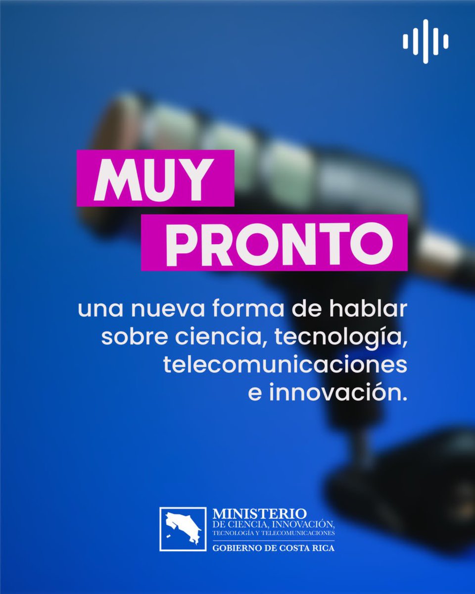 micittcr's tweet photo. 🎙️ Algo nuevo está por comenzar…

Muy pronto llega un espacio para acercarte al mundo de la ciencia, la tecnología, las telecomunicaciones y la innovación, con conversaciones, historias y protagonistas que están transformando Costa Rica. https://t.co/07DyDwrSYQ