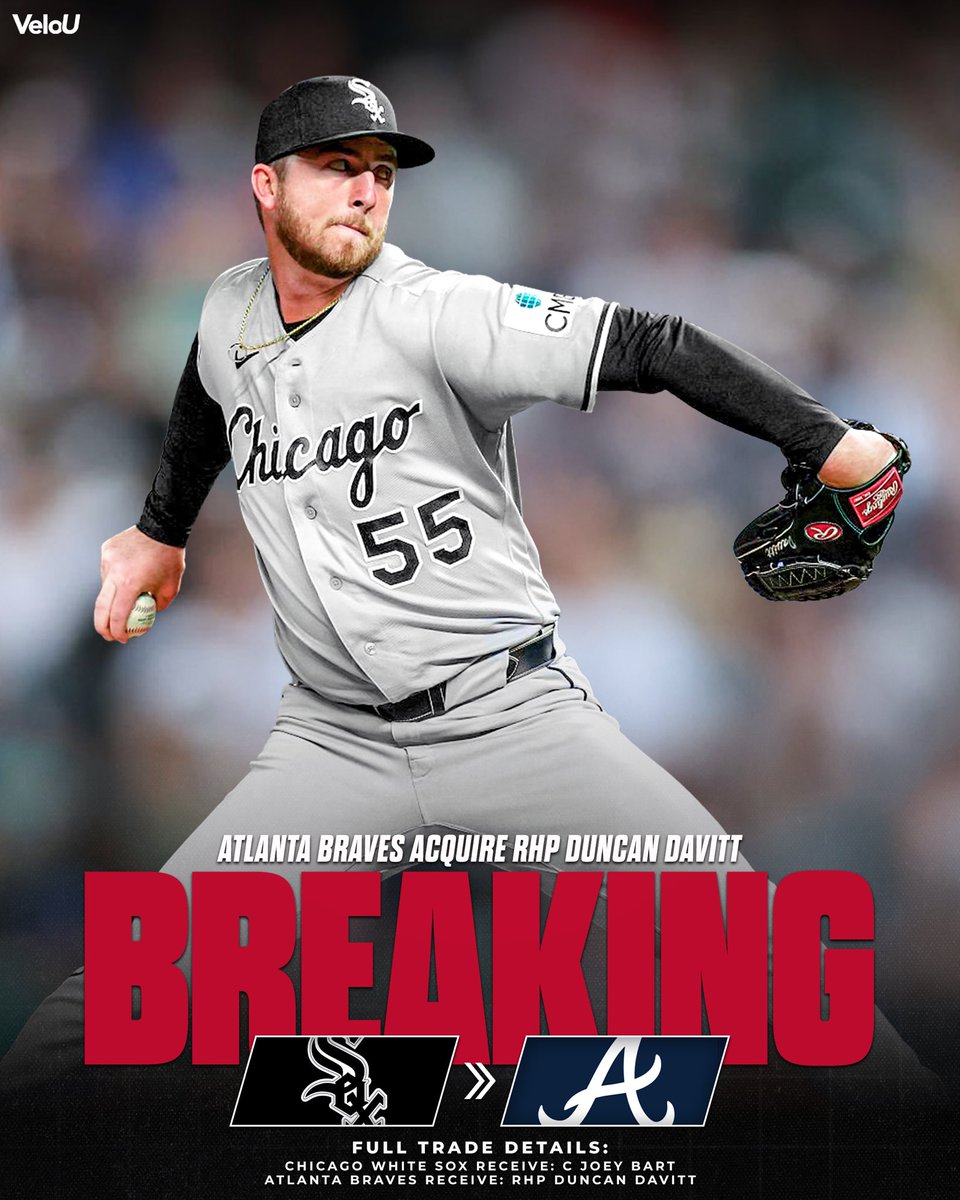 velouniversity's tweet photo. BREAKING: The Atlanta Braves has acquired Duncan Davitt from the Chicago White Sox in exchange for Joey Bart ‼️ https://t.co/1H75uJ5gzp