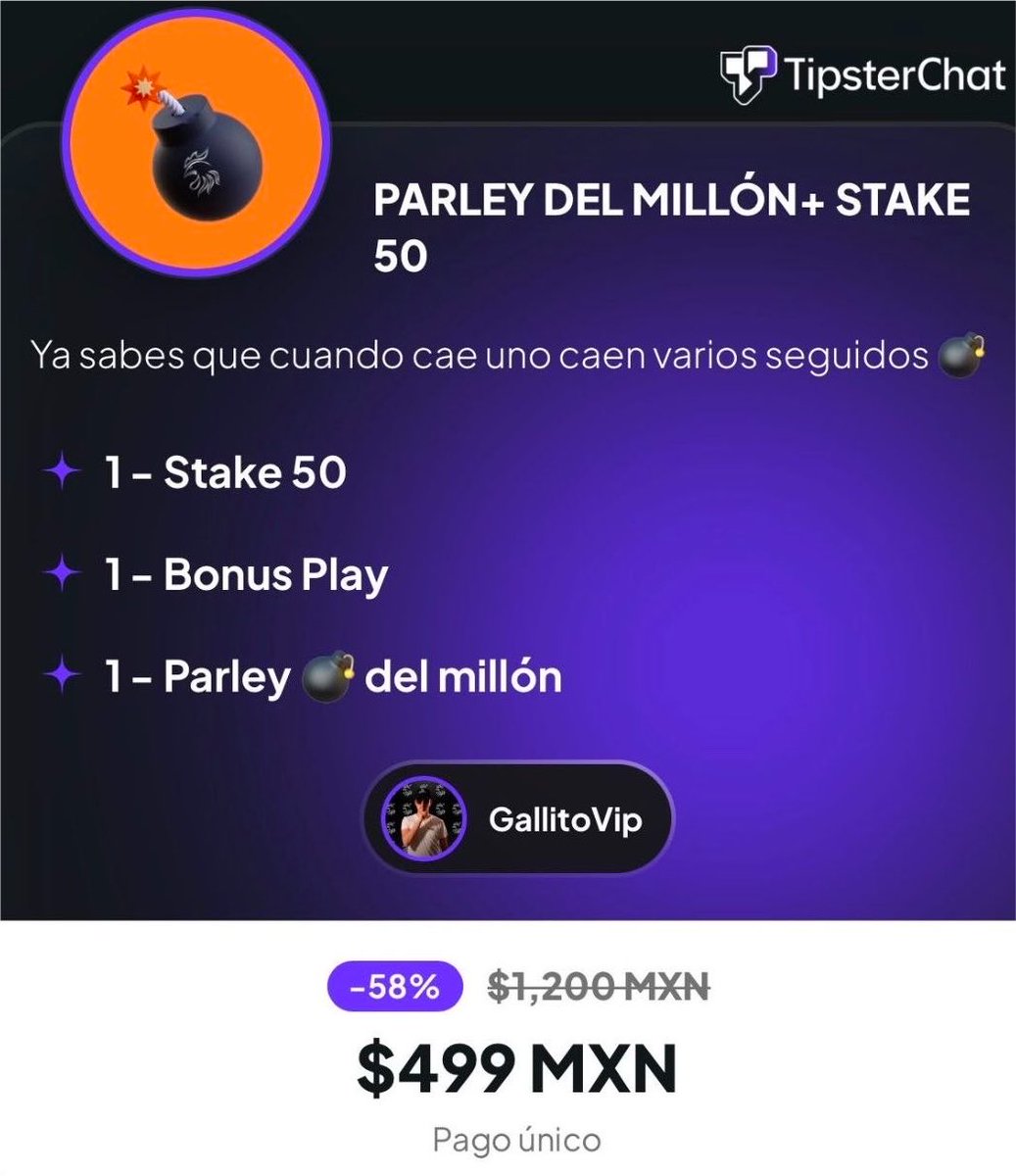 caspercappers's tweet photo. Gallito Vip PARLEY DEL MILLÓN + STAKE 50💣

¿Lo compartimos😈? NO PAGUEN POR ESTO😏

Apóyenme con 150❤️🔄💬… https://t.co/Oqe5HhzVfi