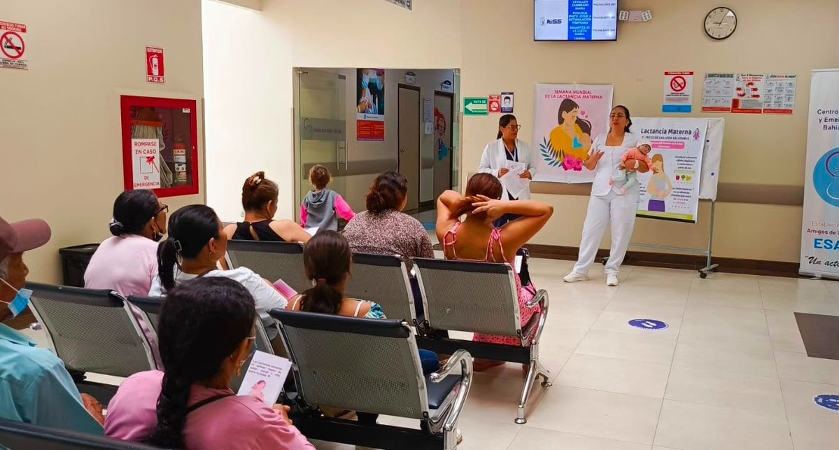 IESS_Manabi's tweet photo. #IESSteCuida | El Centro de Salud C Materno Infantil de Bahía de Caráquez fortaleció los conocimientos de usuarios y servidores sobre los beneficios de la lactancia materna 🍼 y los cuidados de la madre durante el postparto y la lactancia. 🤱 https://t.co/prZN5DRYBM