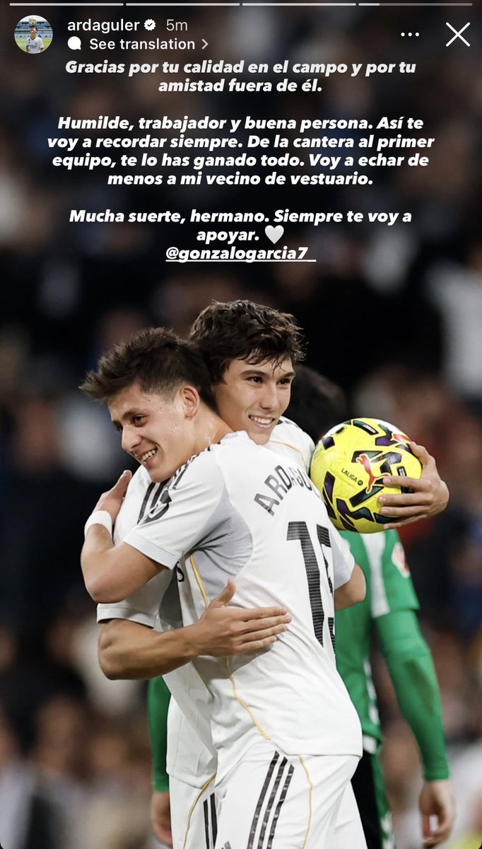 iHQGuler's tweet photo. 📲 | Arda via IG story:

Thank you for your quality on the pitch and for your friendship off it.

Humble, hardworking, and a good person. That’s how I’ll always remember you. From the academy to the first team, you’ve earned everything. I’ll miss my locker-room neighbor.

Best of luck, brother. 
I’ll always support you 🤍