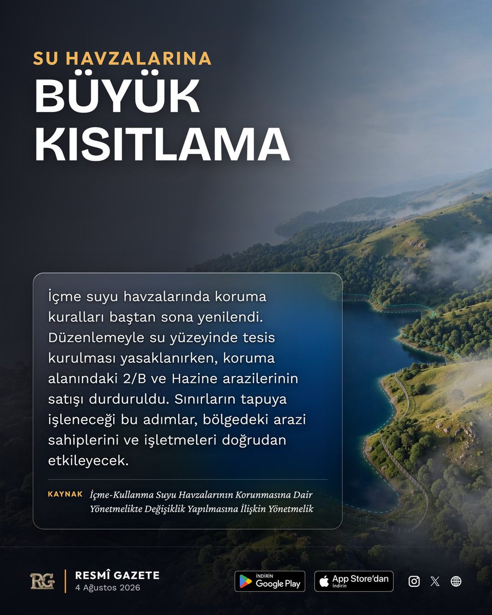regasapp's tweet photo. SU HAVZALARINA BÜYÜK KISITLAMA

Kaynak: İçme-Kullanma Suyu Havzalarının Korunmasına Dair Yönetmelikte Değişiklik Yapılmasına İlişkin Yönetmelik

#resmigazete #hukuk #gündem #mevzuat #içmesuyu #havzakoruma #sukaynakları #çevrehukuku #tapuşerhi #yenilenebilirenerji #tarımveorman https://t.co/riHa11qEkq