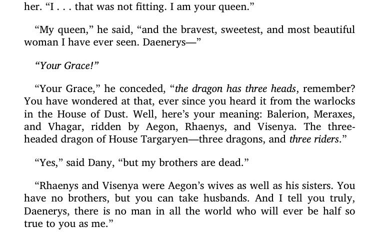 hynthe_'s tweet photo. It’s a way for them to legitimize their love. Jorah can confidently claim that “there is no man in all the world who will ever be half so true to you as me” and Tris sees a supposed destiny Asha failed to grasp “I have always known you would be my wife, and the mother of my sons" https://t.co/r1SR0ZRBe3