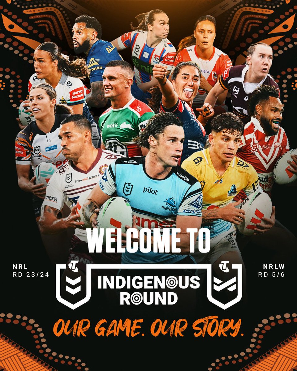 NRL's tweet photo. Welcome to the 2026 NRL Indigenous Round. Across two weeks of the Telstra Premiership.
The story of Rugby League is a story of connection. For generations, Aboriginal and Torres Strait Islander players, families, communities and fans have helped shape the game we love.
Indigenous players make up 11% of the NRL playing population, 12% of the NRLW, and 20% of grassroots players.
This Indigenous Round, we celebrate those stories and invite the entire Rugby League community to come together. To honour the past, celebrate the present and help shape the future.
2026 NRL Indigenous Round.
Our Game. Our Story.