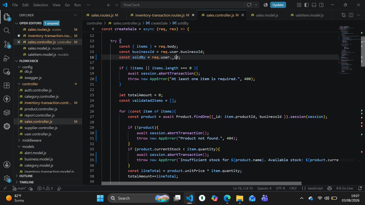 SheIsAccess's tweet photo. 𝐃𝐚𝐲 𝟑𝟐 🚀

Today was all about testing the Sales module in my FlowCheck Inventory Management System.

I encountered a couple of issues along the way, but each one helped me understand my codebase better. https://t.co/JbHSdPjvOW