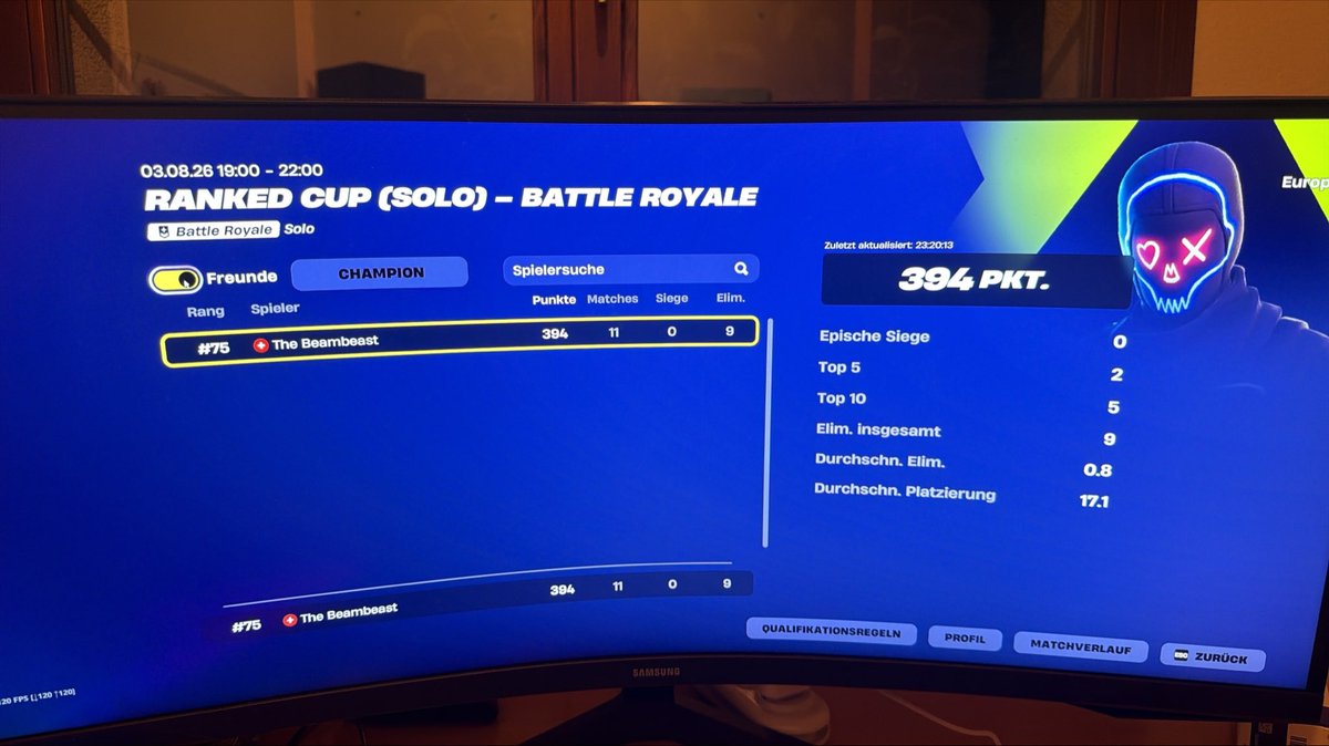 TheBeambeast's tweet photo. TOP 75 Solo Ranked Cup! 👑

Starke Leistung heute. Jetzt heißt es weiter grinden und bei den nächsten Turnieren noch höher angreifen. 🚀

#Fortnite #Competitive #TheBeambeast #FNCS https://t.co/quFwsIz6XT