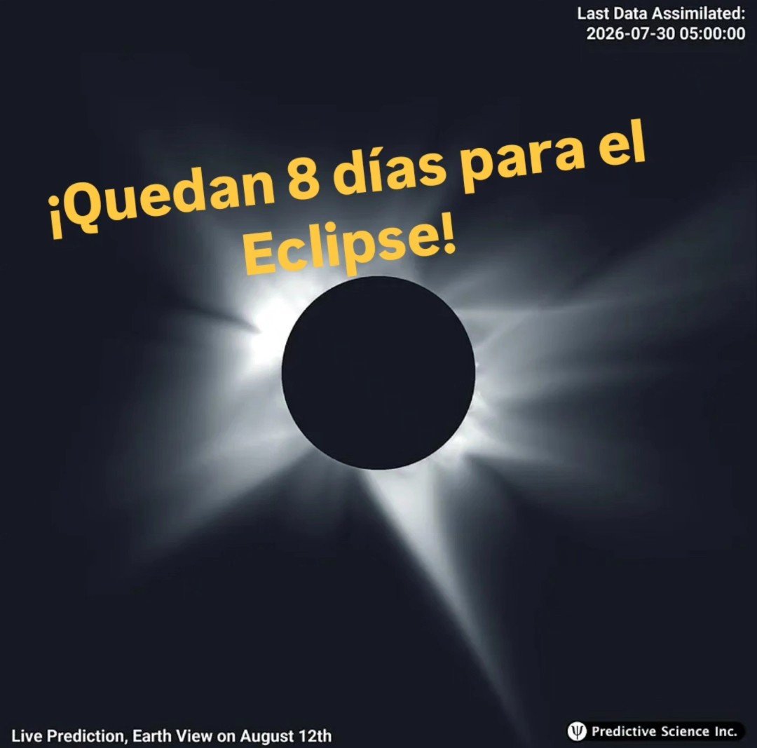 S_Abella's tweet photo. La gran protagonista del eclipse de Sol Total del próximo miércoles 12 es la corona. Solo visible durante la totalidad, despierta tanto interés científico que un proyecto liderado por el Instituto de Astrofísica de Canarias ha simulado el aspecto que tendrá durante el eclipse. https://t.co/vfT5MQibqJ
