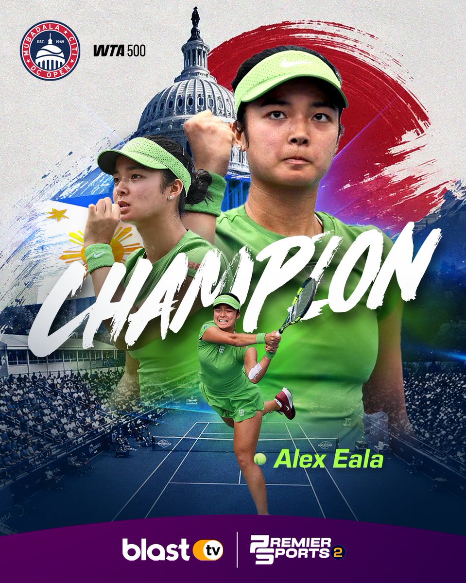 blasttvph's tweet photo. This is HER moment! She IS the MOMENT!

ALEX EALA earns her very first WTA 500 title after taking down World #3 Jessica Pegula at the Mubadala DC Open 2026! A huge congratulations to our Pinay Ace!

Want to see more of EALA? Watch her take on the WTA 1000 - National Bank Open from August 2 to 14 only here on BlastTV!