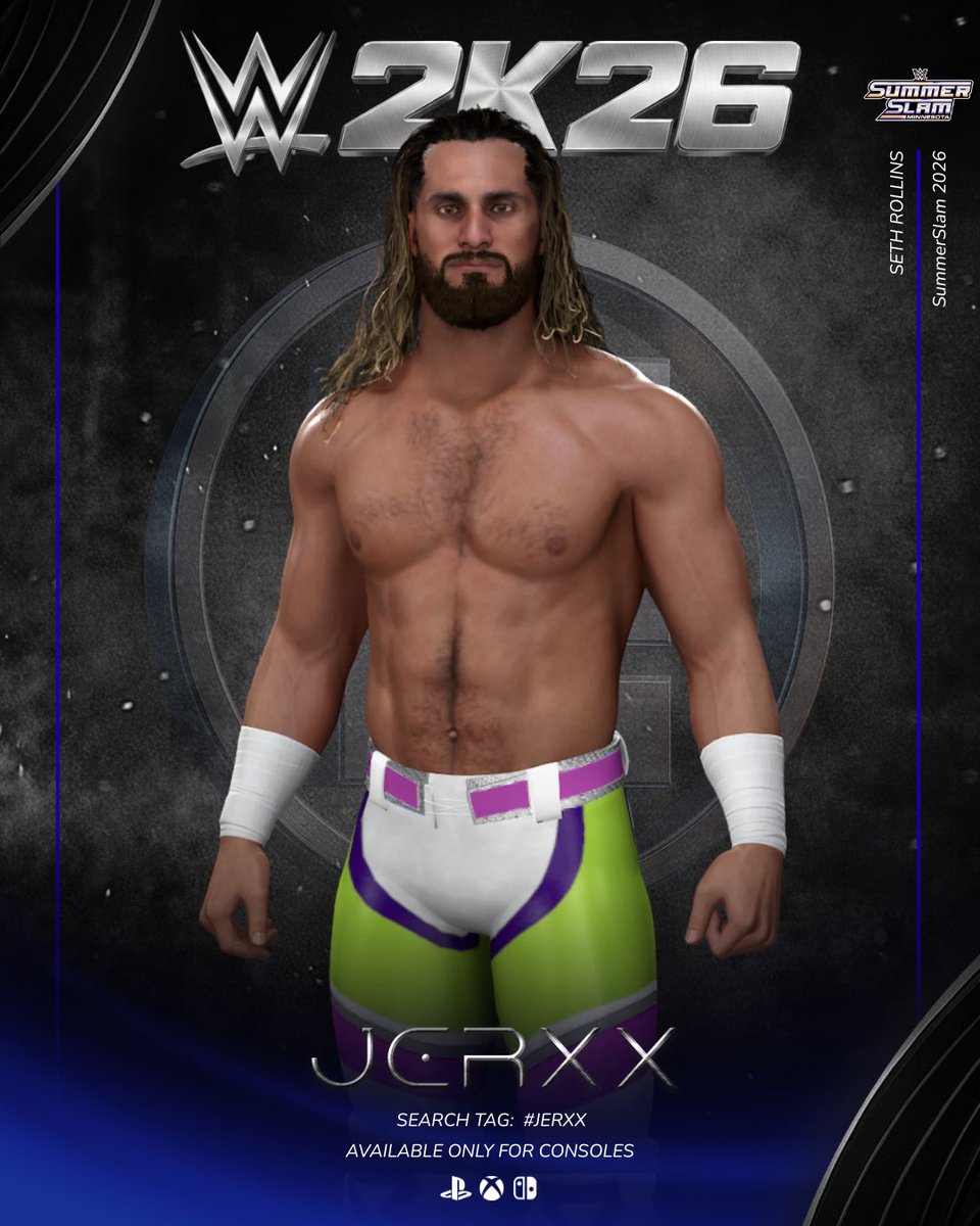 JerxxWWE's tweet photo. NEW UPLOAD ON COMUNITY CREATIONS‼️

SETH ROLLINS #WWESummerSlam match new gear now available on #WWE2K26 in ALL CONSOLES.

Search Tag: JERXX 

#WWERaw                                #SmackDown    #LuchaLibreAAA #WWENXT https://t.co/uPRdTF0fTR