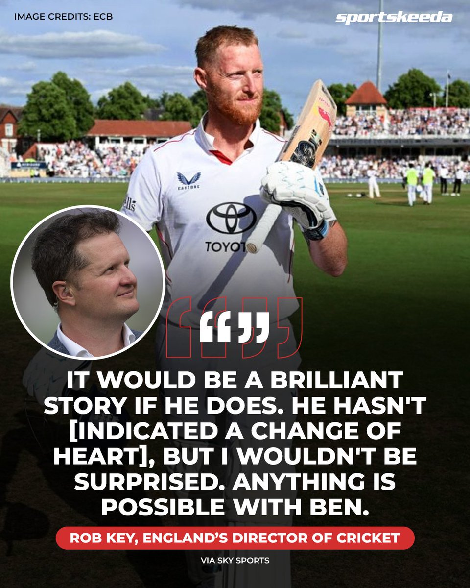 Sportskeeda's tweet photo. 👀 2027 ASHES COMEBACK?
England's director of cricket Rob Key believes a Ben Stokes return for the 2027 Ashes isn't impossible, saying, "It would be a brilliant story" 🏏🔥
#BenStokes #Ashes2027 #EnglandCricket #Sportskeeda https://t.co/DH0IiC8mzJ