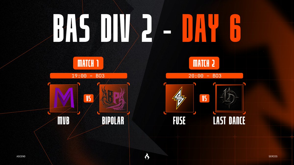 BAscendSeries's tweet photo. The battle continues!

Week 3 of the Summer Split concludes today with two more Division 2 matches!

19:00 - MVB  vs BP
20:00 - FUSE  vs LD
Both series will be played in a best-of-three format.

Watch from 19:00:
🇫🇷 https://t.co/rzRh4fNgh8
🇬🇧 https://t.co/mI9kCKWjX5 https://t.co/320LMpbSoQ