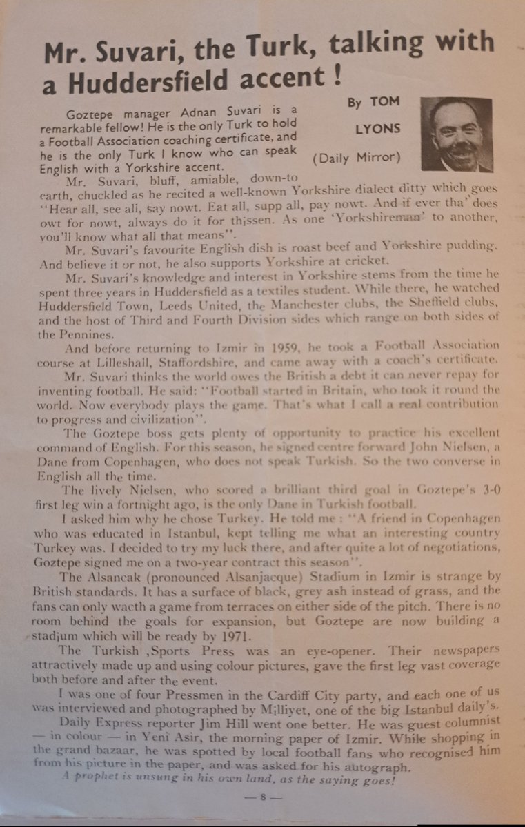 unsalanil's tweet photo. 1969 senesinde Türkiye'nin ilk futbol entelektüeli Adnan Süvari hakkında, Daily Mirror da yayınlanan makale https://t.co/ERVq2c75Jv