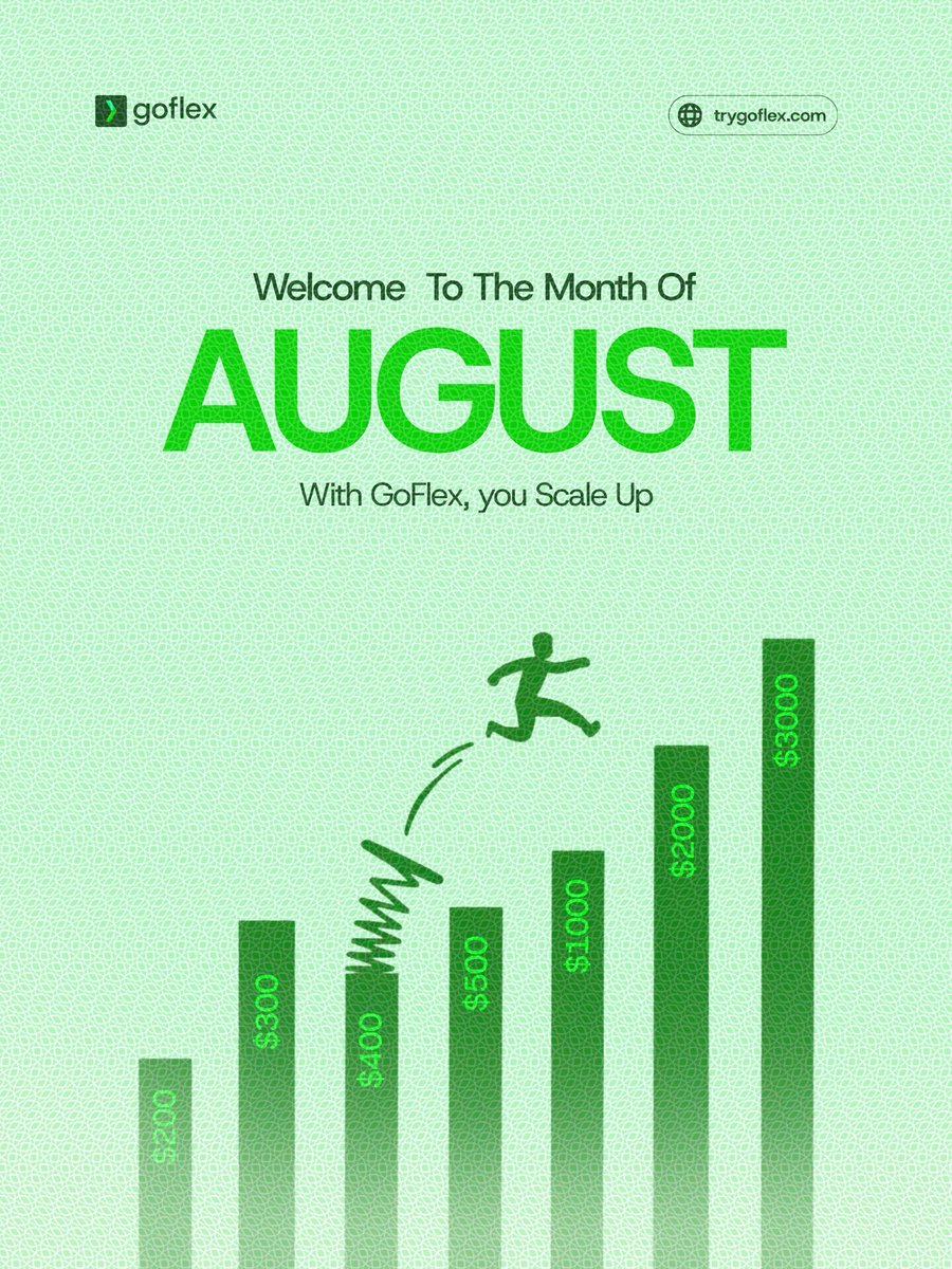 try_goflex's tweet photo. August is another chance to grow, earn more, and scale with confidence.

Here’s to bigger opportunities, seamless payments, and your best month yet.

Let’s scale up.

#HappyNewMonth #GoFlex #ScaleUp #Freelancers #BusinessGrowth https://t.co/QEBgF1zyvL