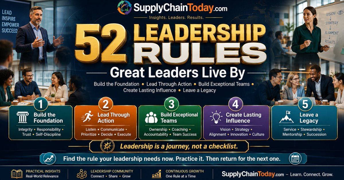 SupplyChainBlog's tweet photo. 52 Leadership Rules Great Leaders Live By and the Quotes Behind Them: https://t.co/rGjAHQWNQr
Each rule is paired with a quote of a CEO, leader, or coach whose words bring the principle to life. #GreatLeaders #leadershipquotes #leadership #LeadershipRules #successquotes https://t.co/cpW5g4CtTe