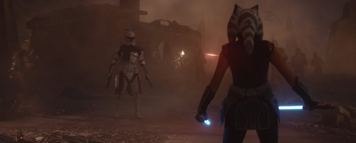 TSoS_'s tweet photo. Listen, I understand that Clone Wars flashbacks are a likely thing to find in a show about a Clone Wars character, but I also think they are just beating dead horses here. The flashback sequence in the first season looked atrocious and was inefficient at further developing Ahsoka's character because Filoni seems completely incapable of writing compelling internal *and* external character conflicts. Ahsoka has received so little characterisation since her jump to live-action that these moments just end up feeling hollow.

Every appearance of Anakin's force ghost makes his absence in the Sequel Trilogy feel even more absurd. Every scene in this series feels emotionally distant and jingling the Obi-Wan Kenobi keys just won't save it. Only a writers' room could.