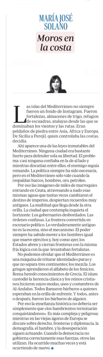 perezreverte's tweet photo. Esto de @mjsolanofranco es, quizás, lo más inteligente que he leído sobre lo de Ceuta. https://t.co/OZbdUIkZVq