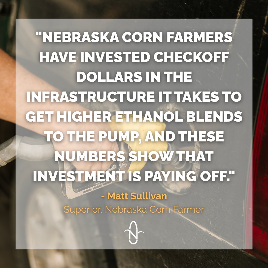NECornBoard's tweet photo. Nebraska drivers bought more gallons of E15 fuel in 2025, a nearly 45% jump from the year before. The increase comes as Nebraska corn farmers invest checkoff dollars in the fuel infrastructure needed to make higher ethanol blends available. 
https://t.co/WcABKmAz8L https://t.co/FwG8KavB6V