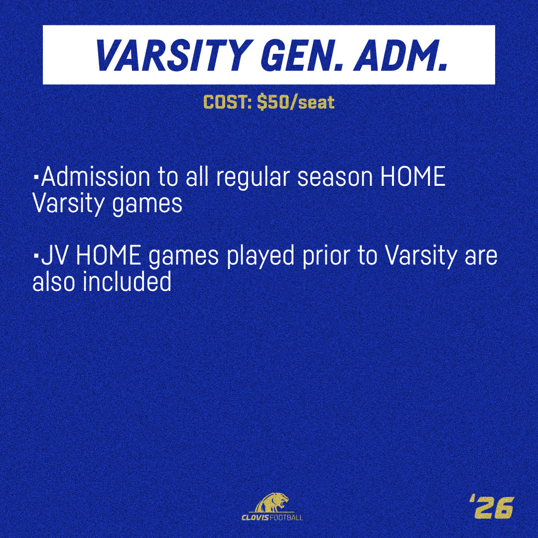 ClovisFootball's tweet photo. Season Tickets on sale now!

Contact the CHS Athletics office to secure your seats. https://t.co/Qqm91LiPrI