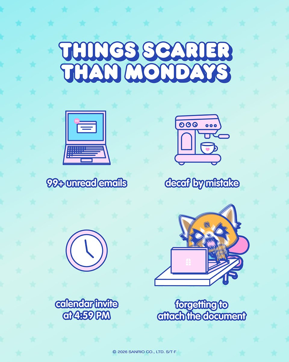 aggretsuko's tweet photo. Whatever your Monday brings, you've got this 🎸☕️ #mondaymotivation https://t.co/IHES5ij1Oi