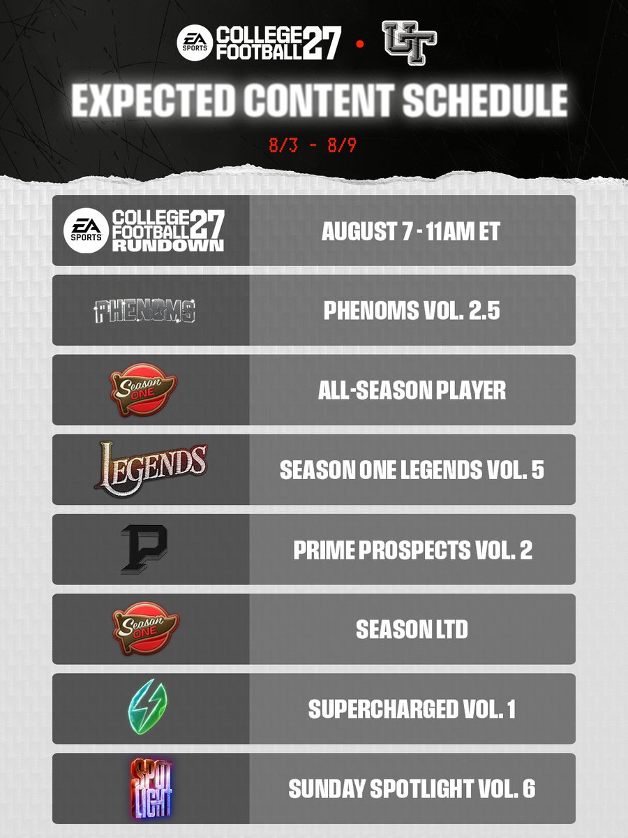 EASPORTS_CUT's tweet photo. CUT Content Schedule #CFB27 https://t.co/BnTvT3dJXX