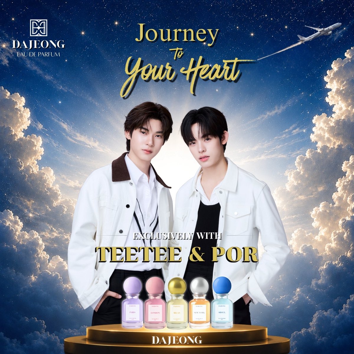 Dajeongthailand's tweet photo. DAJEONG ขอชวนทุกคนมาร่วม Journey ครั้งพิเศษ “Journey to Your Heart” ✈️

การเดินทางผ่านกลิ่นหอมและโมเมนต์สุดฟิน
พร้อม กัปตันตี๋ตี๋ &amp; กัปตันป๋อ ✨👨‍✈️👨‍✈️

📌 กติกาและรายละเอียดทั้งหมด
ติดตามพรุ่งนี้ เวลา 00:00 น.

#DAJEONGxTEETEEPOR #TEETEEPOR
#twnpich #Porsuppakarn #วาวา #vava https://t.co/Ag7gw4Mau8