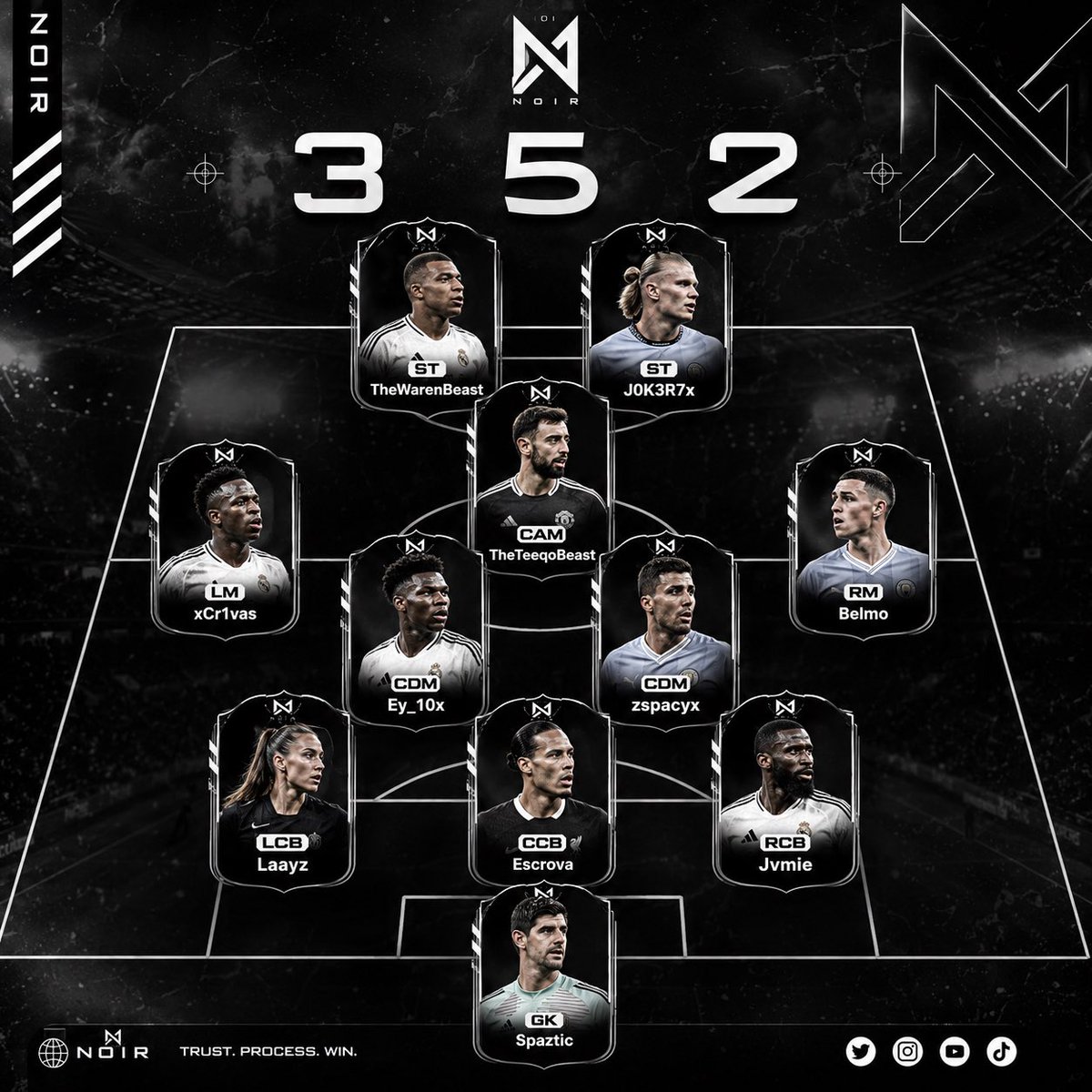 NoirVPG's tweet photo. ⚫ MATCHDAY ⚫

The wait is over. Here's tonight's starting XI.

Time to make a statement. 🖤⚔️
@VPGPremier @OfficialVPG https://t.co/o5ik3jsdaV