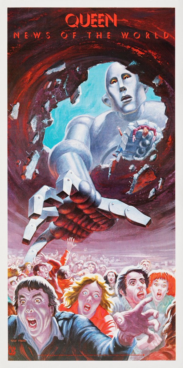 HumanoidHistory's tweet photo. Poster for Queen's "News of the World," 1977. Art by Kelly Freas. https://t.co/vyUyWBOs3o