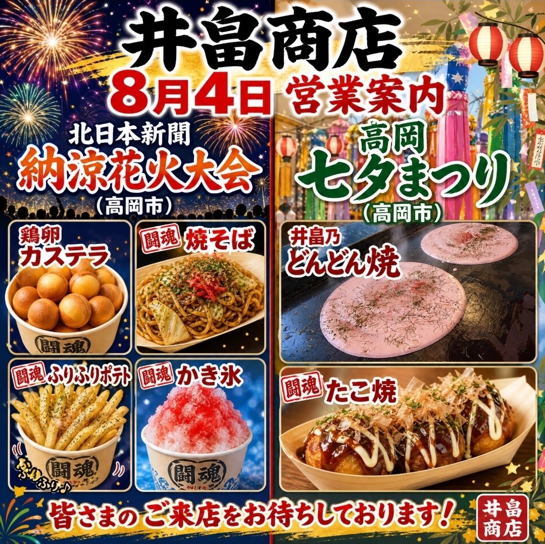 45cm幅　海の家　納涼祭り　鉄板焼き　プロパングリラー　お好み焼きそば　フェス 📢【8月4日 営業案内】 🎆 北日本新聞納涼花火大会（高岡市） 🔥闘魂