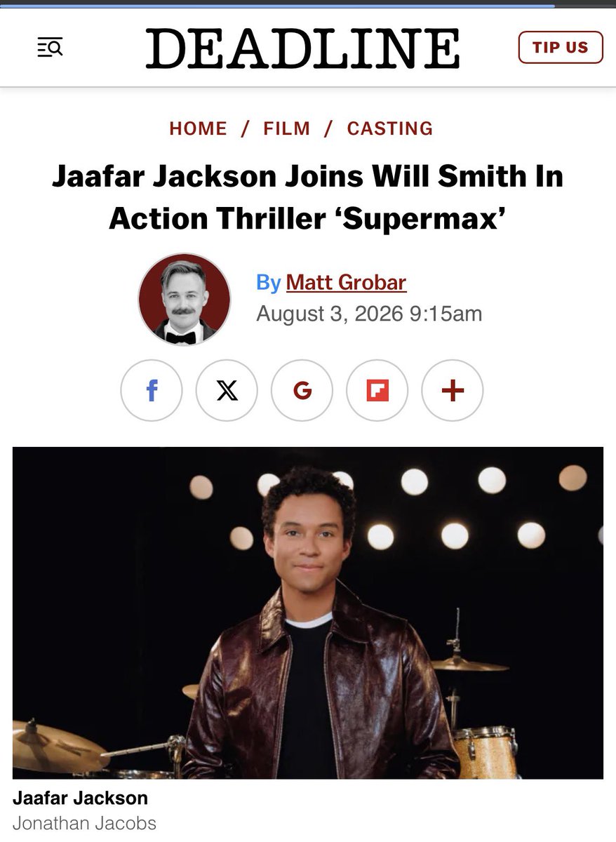 JAAFARLATAM's tweet photo. ÚLTIMA HORA! 🔥 Jaafar ha sido elegido para formar parte del elenco de 'Supermax', el próximo thriller de acción protagonizado por Will Smith!

¡Este será uno de los primeros proyectos de Jaafar tras interpretar a Michael Jackson en el esperado biopic! https://t.co/2Ck8hoxN0v
