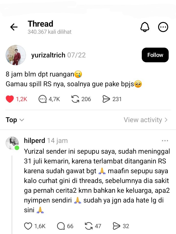 stlovve's tweet photo. kakak ini sakit, berobat ke rs tapi 8 jam belum dapet kamar. ngeluh sedikit di threads, malah dapet hujatan + didoain biar sakit terus. naudzubillah ketikanmu . . 🤦🏻‍♀️🤦🏻‍♀️

utasnya                                 isi komennya https://t.co/uesD9wRUEc