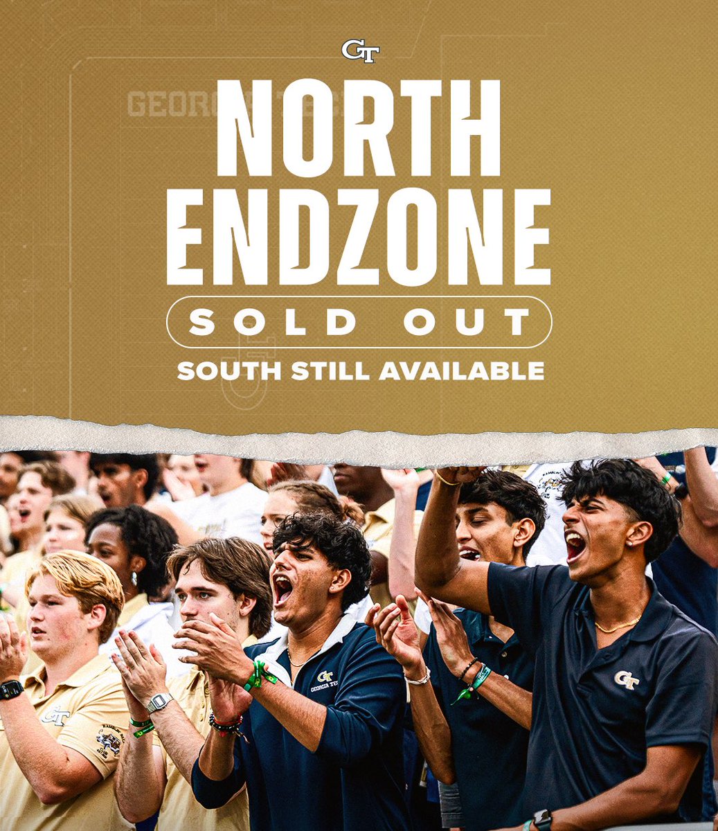 GeorgiaTechFB's tweet photo. North Endzone is SOLD OUT!

South Endzone is still available for purchase 👇 https://t.co/PGfvwJGH3e