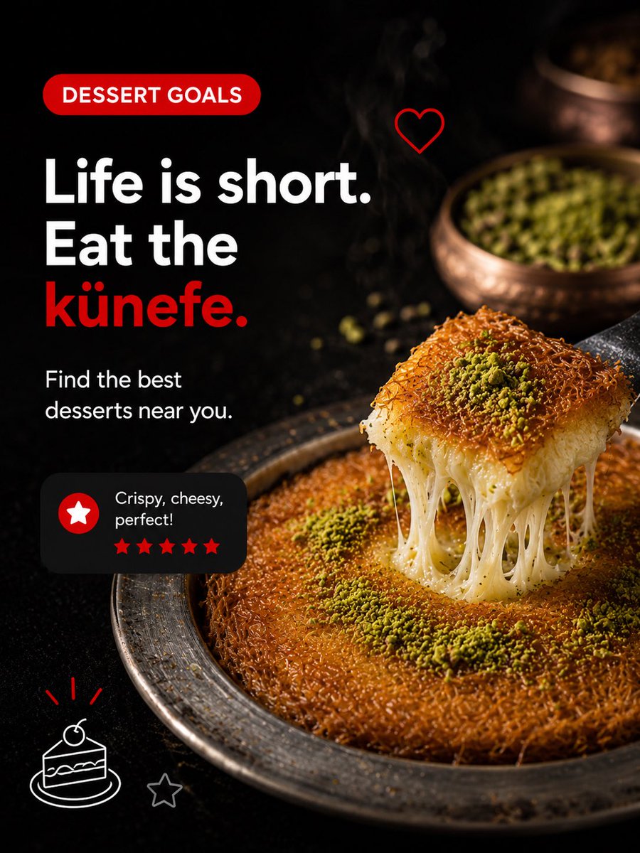 kitcieapp's tweet photo. There’s dessert… and then there’s künefe. ✨

Golden, crispy layers. Melted cheese. Fresh pistachios. One bite is all it takes to understand why this dessert has won so many hearts.

With Kitcie, discover the desserts people genuinely recommend—not just the ones that look good in photos.

Because the best food is chosen by real people.

❤️ Save this post for your next dessert craving and tell us:
Where have you had your best künefe?

#Kitcie #Kunefe #DessertLover #FoodDiscovery #Foodie

⸻

🇹🇷 Türkçe

Tatlı var… Bir de künefe var. ✨

Altın renginde çıtır katmanlar, uzayan enfes peyniri ve bol Antep fıstığıyla her lokması unutulmaz.

Kitcie ile sadece fotoğrafları güzel görünen yerleri değil, gerçek kullanıcıların önerdiği lezzetleri keşfet.

Çünkü en iyi seçimler, gerçek deneyimlerden doğar.

❤️ Bu gönderiyi kaydet ve yorumlarda söyle:
Senin favori künefecin neresi?

#Kitcie #Künefe #Tatlı #LezzetKeşfi #Foodie