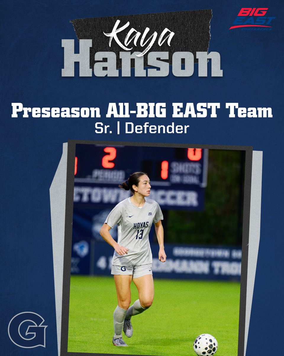 HoyasWSoc's tweet photo. Two of the conference's best⚔️

Hats off to Kaya Hanson and Lizzie Heller on earning @BIGEAST preseason honors! 

Hanson was named Preseason Defensive Player of the Year, Heller earned Preseason Midfielder of the Year, and both were selected to the Preseason All-BIG EAST Team! 👏 https://t.co/QVotHsJSBC