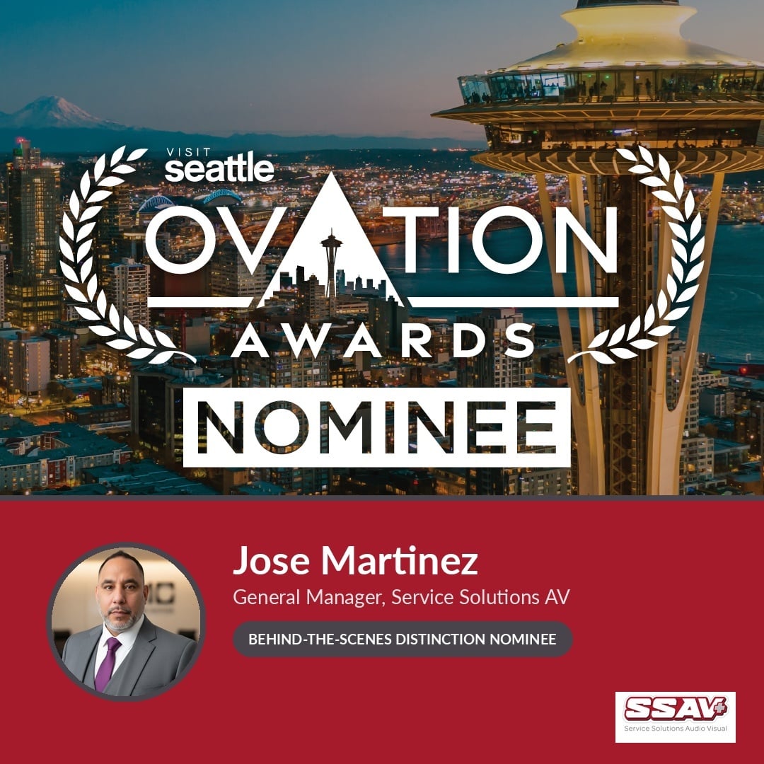 SSAudioVisual's tweet photo. 🎉 Proud to share our GM, Jose Martinez, has been nominated for @VisitSeattle's Ovation Awards, Behind-the-Scenes Distinction! 🏆
Vote for Jose here: 2026 Ovation Awards - Visit Seattle (https://t.co/aKsLxLx6Yy)
#OvationAwards #VisitSeattle #ServiceSolutionsAV https://t.co/J5cfTHwbuv