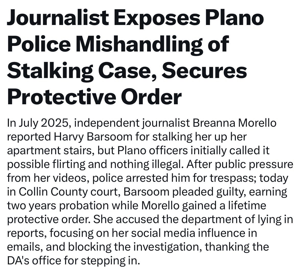 BreannaMorello's tweet photo. Hey @PlanoPoliceDept,

My story is trending.

You might be dodging journalists and accountability, but the country will learn what kind of police department Ed Drain is running. https://t.co/AUHMG8vuoT